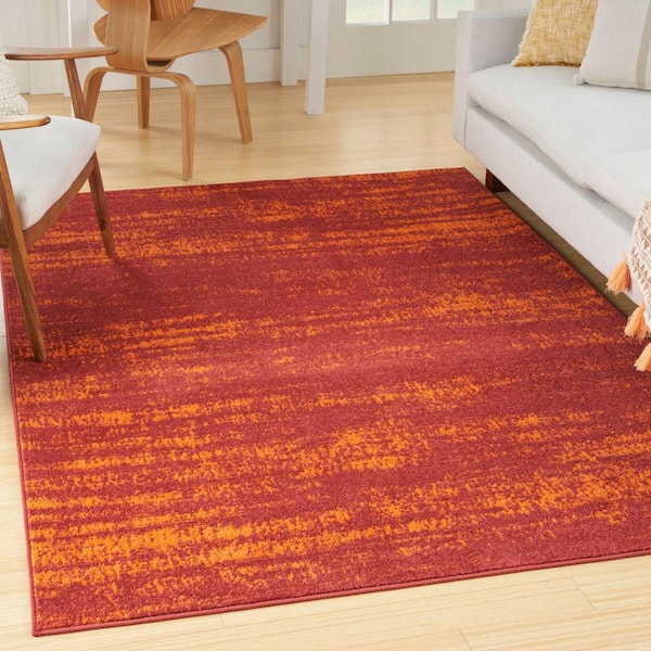 Essentials Red 6 ft. x 9 ft. Abstract Contemporary Indoor/Outdoor Area Rug