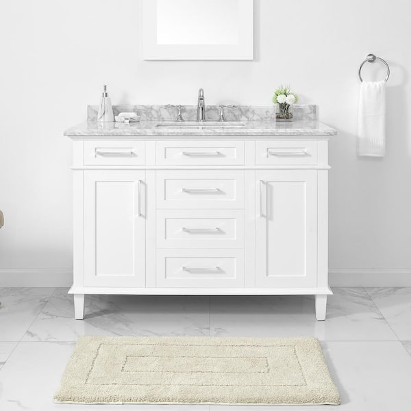 Home Decorators Collection Sonoma 48 in. Single Sink Freestanding White Bath Vanity with Carrara Marble Top (Assembled)