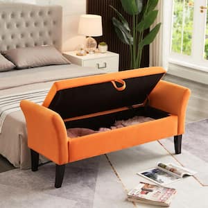 51.5 in. W x 18.3 in. D x 22 in. H Orange Plywood Linen Cabinet with Velvet Bed Bench