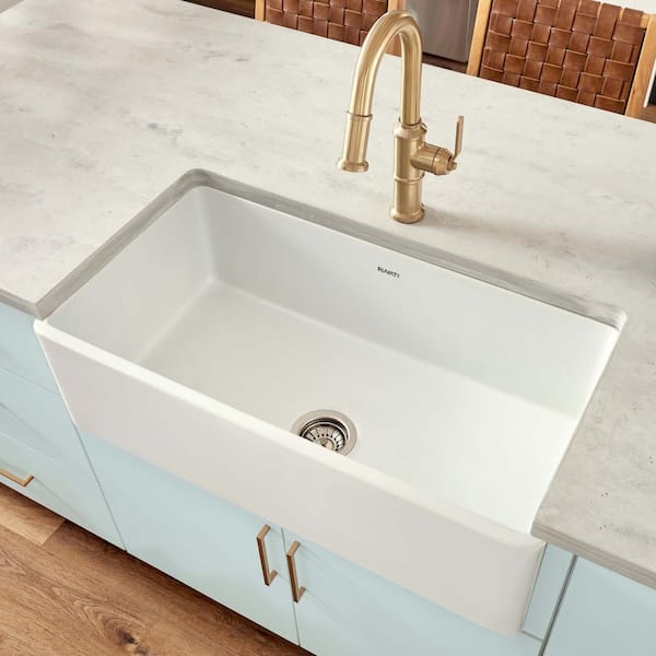 Fiamma 33 in.  Apron-Front Reversible Farmhouse Single Bowl White Fireclay Kitchen Sink