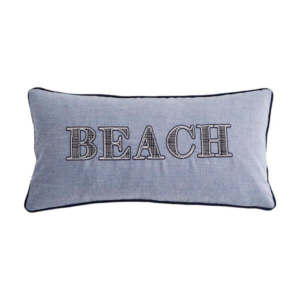 LEVTEX HOME Cambria Navy, Chambray Blue and White "Beach" Embroidered Appliqued 12 in. x 24 in. Throw Pillow