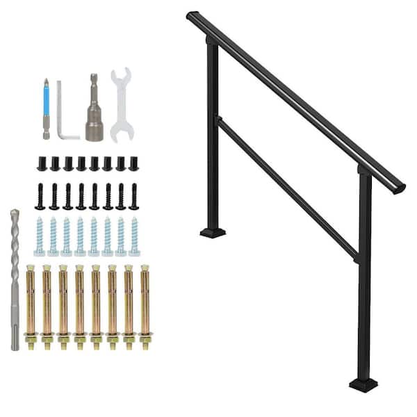 4 Step Wrought Iron Outdoor Handrails Metal Stair Railing for Concrete Steps Weather Resistant