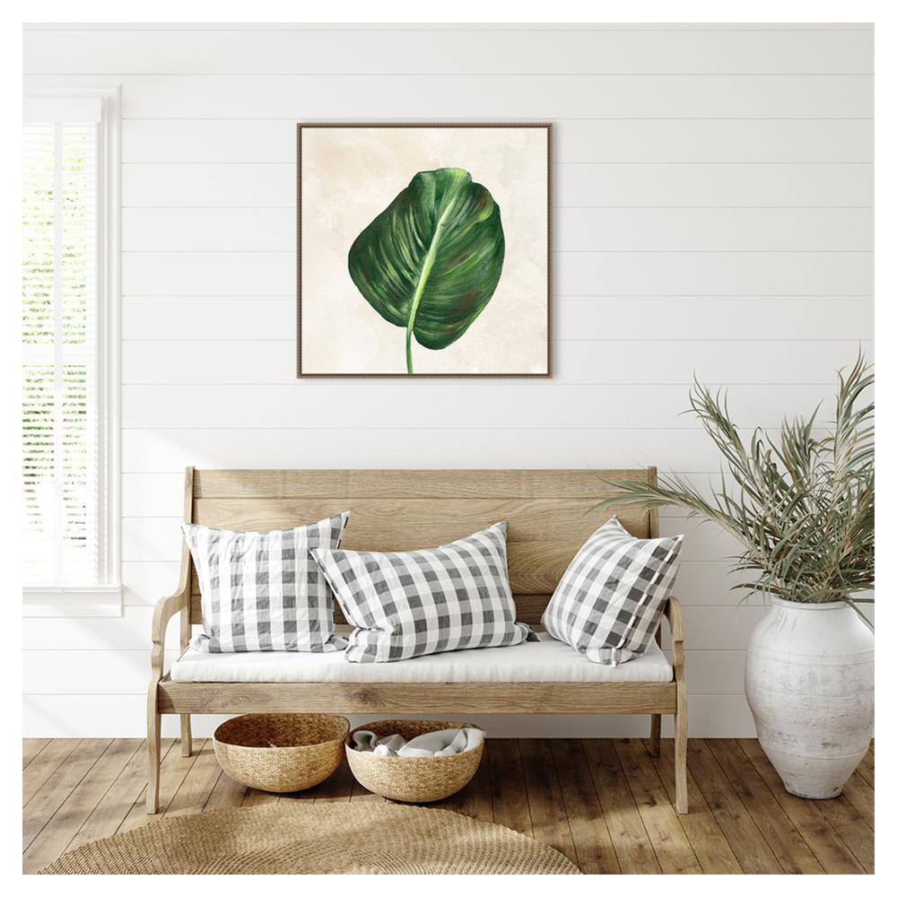 Tropical Leaves I Green Leaf Canvas Print with Bronze Frame