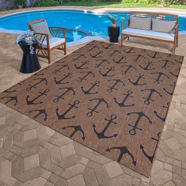 Paseo Maritime Anchors Havana/Black 9 ft. x 13 ft. Indoor/Outdoor Area Rug