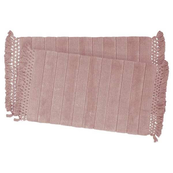 French Connection Safira Fringe Blush 17 in. x 24 in./20 in. x 34 in. Cotton 2-Piece Bath Rug Set