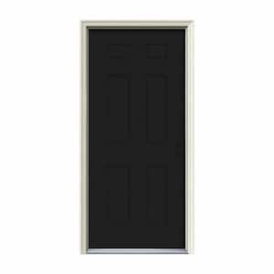 34 in. x 80 in. 6-Panel Black Painted Steel Prehung Left-Hand Inswing Front Door w/Brickmould