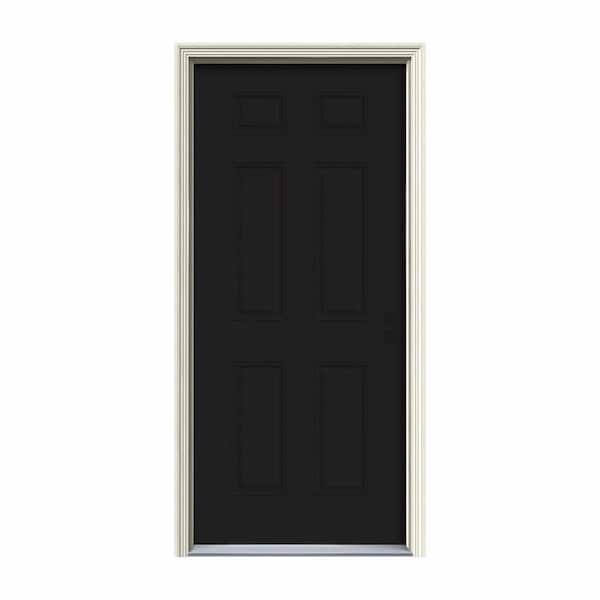 JELD-WEN 34 in. x 80 in. 6-Panel Black Painted Steel Prehung Left-Hand Inswing Front Door w/Brickmould