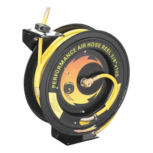 Freeman P1465CHR 1/4 x 65' Compact Retractable Air Hose Reel with Fittings  Spring Loaded Compressed Air Hose with Auto-Guide Rewind & 180° Swivel