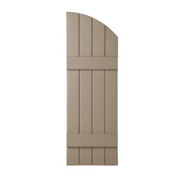 Ply Gem 15 in. x 41 in. Polypropylene Plastic 4-Board Closed Arch Top Board and Batten Shutters Pair in Pebblestone Clay