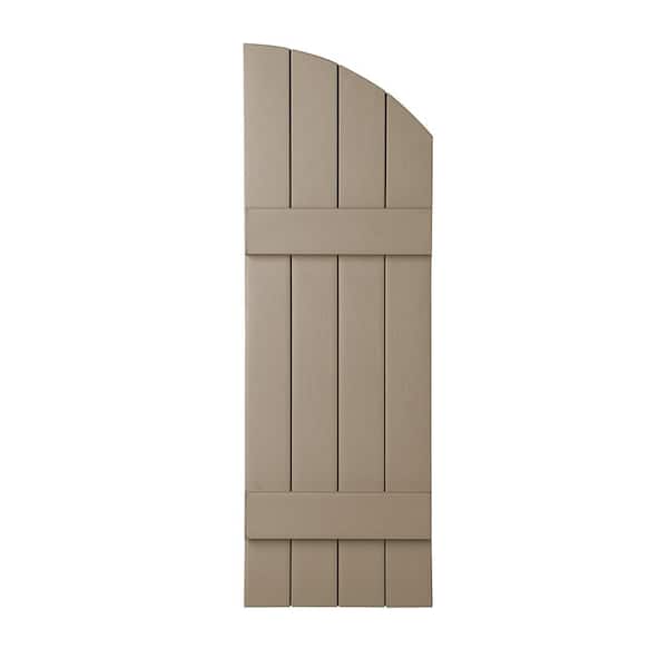Ply Gem 15 in. x 43 in. Polypropylene Plastic 4-Board Closed Arch Top Board and Batten Shutters Pair in Pebblestone Clay