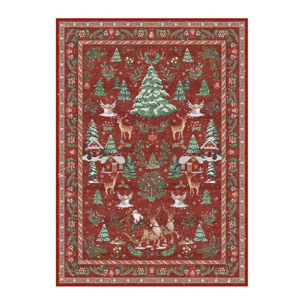 HaiiMeid Christmas 3 ft. X 5 ft. Red/Green Elk Snowman Christmas Tree ...