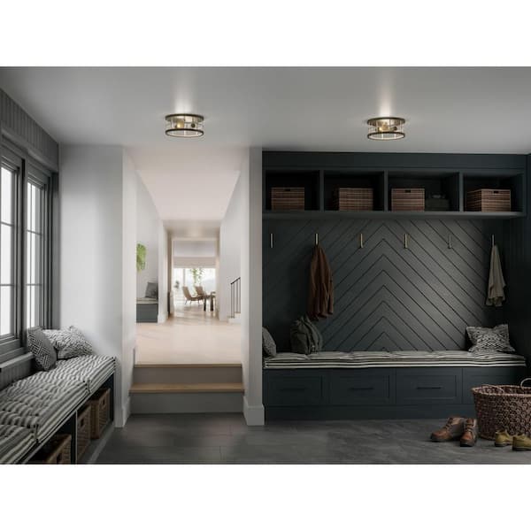 Lattimore Collection 13 in. 2-Light Aged Brass Coastal Flush Mount