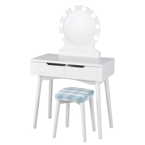 Costway White Trunk Vanity Makeup Dressing 8 Dimmable Bulbs Lighted 52 in. x 31.5 in. x 16 in.