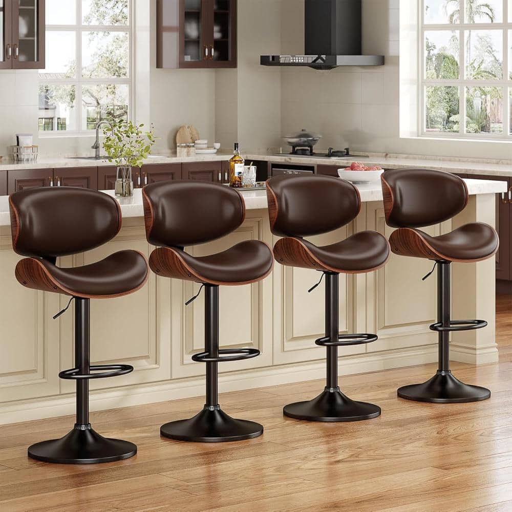 Brown 4-Piece Swivel Bar Stools for Kitchen Counter, Adjustable Bentwood Barstools, Modern PU Leather Bar Chair price history on PriceWatchPro