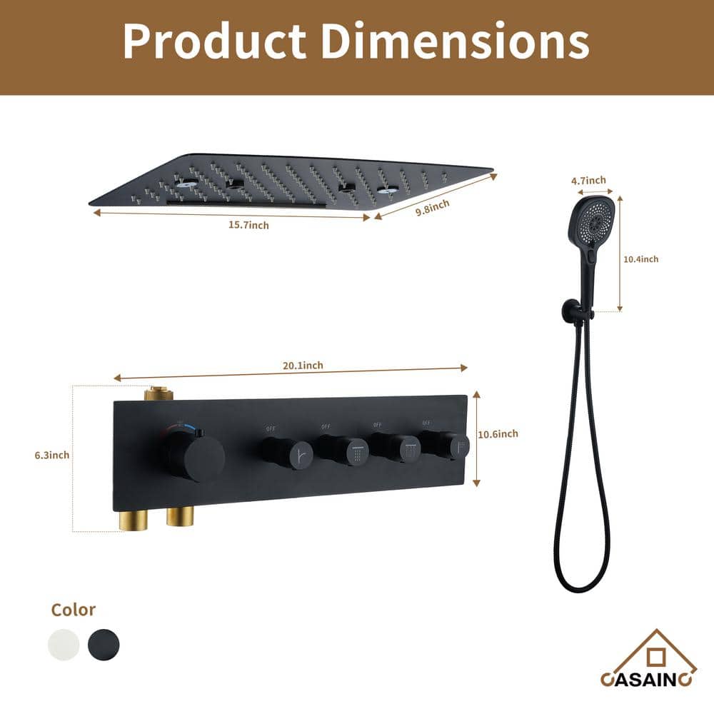 Large Dual Rectangle Ceiling Mount Shower System with Handheld