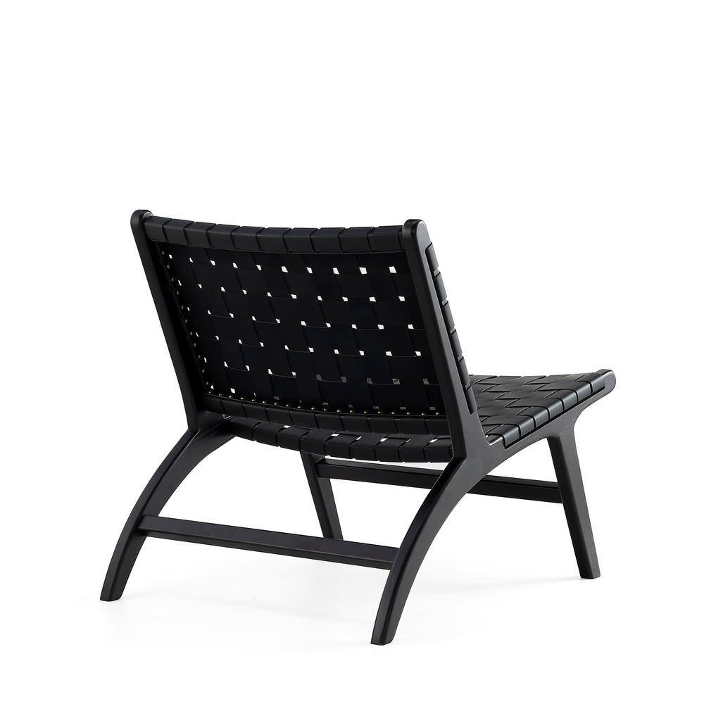 Manhattan Comfort Black Faux Leather Woven Slipper Chair