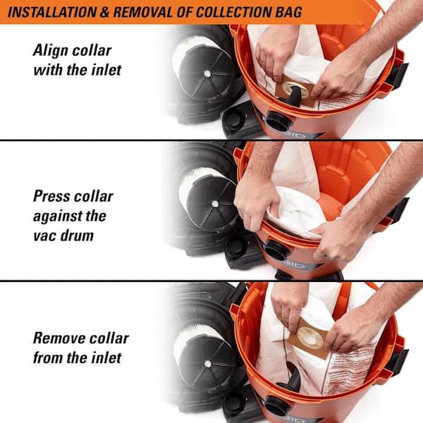RIDGID High-Efficiency Wet/Dry Vac Dry Pick-up Only Dust Bags for Select 12  to 16 Gallon RIDGID Shop Vacuums, Size A (2-Pack) VF3502 - The Home Depot