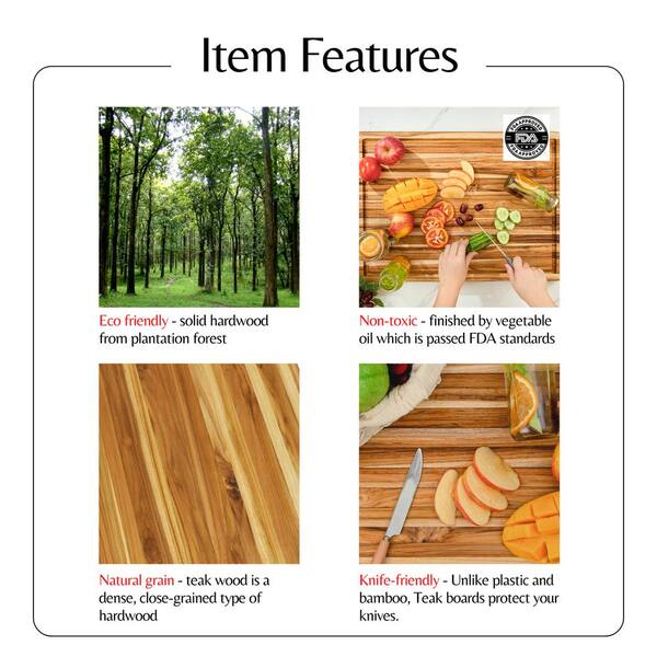 5-Piece Natural Rectangle Shape Real Teak Wood Durable Hard Wooden Cutting  Chopping Board Set with Juice Groove GM-H-650 - The Home Depot