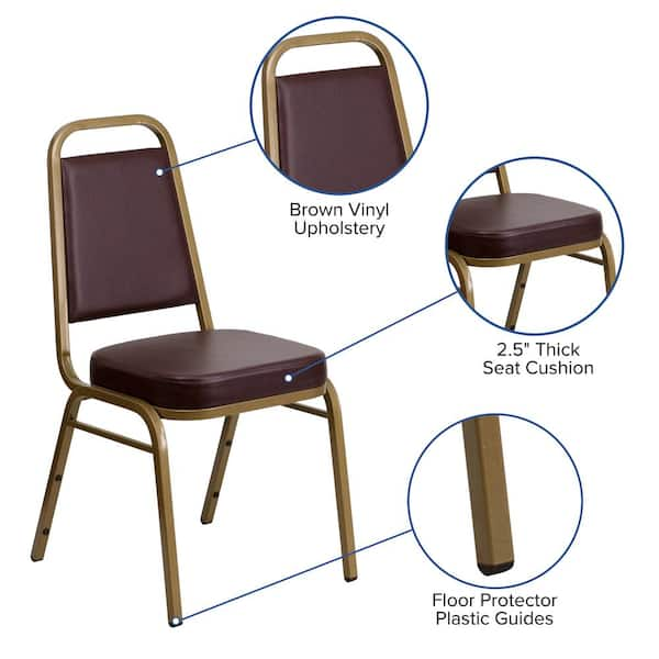 Carnegy Avenue Vinyl Stackable Chair in Brown, Brown Vinyl/Gold Frame