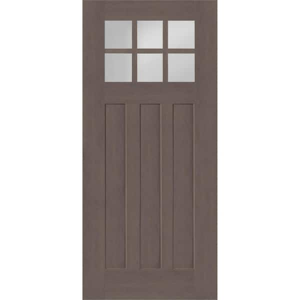 Steves & Sons Regency 32 in. x 80 in. Universal Handing 6-Lite Top Lite Clear Glass Ashwood Stain Mahogany Fiberglass Front Door Slab