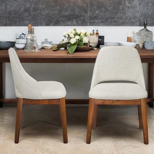Brady Beige Linen Fabric Elegant Dining Chair (Set of 2)