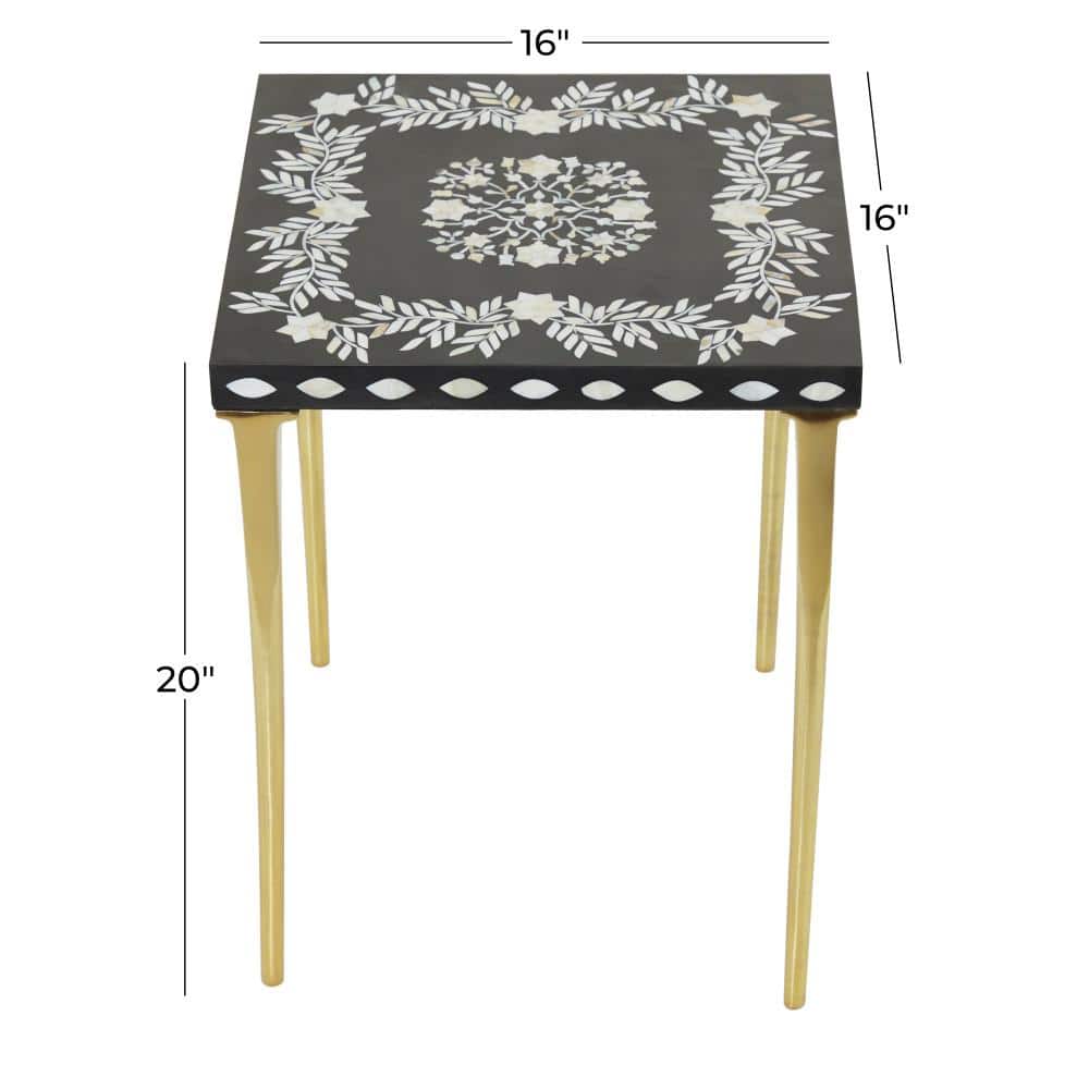 Elegant 20'' Gold and Black Wood-Metal Eclectic Accent Table