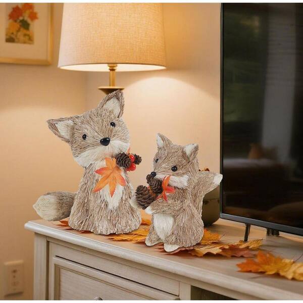 2-Pack Fall Sisal Fox Decor: Handmade Thanksgiving Figurines for