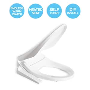 Electric Bidet Seat for Elongated Toilet with Unlimited Heated Water, Heated Seat, Control Panel in White