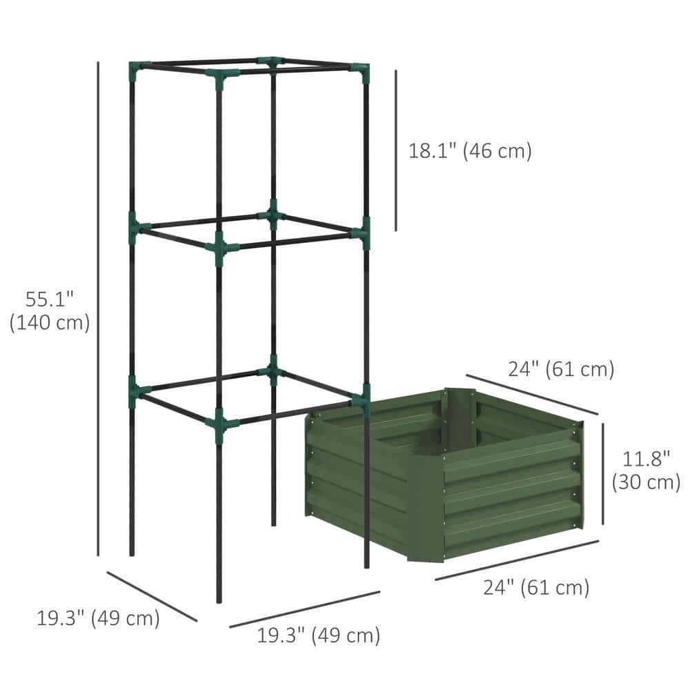 Green Galvanized Steel Raised Garden Bed with Tomato Trellis