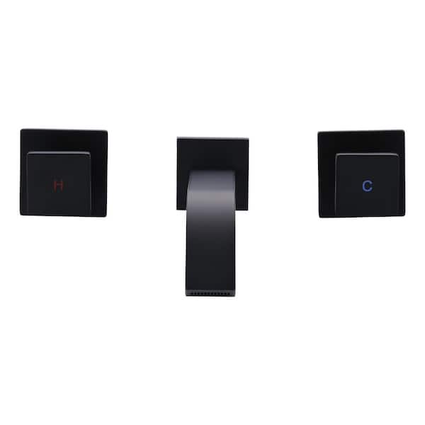 VEVETTA Double Handle Wall Mounted Waterfall Bathroom Faucet in Matte Black