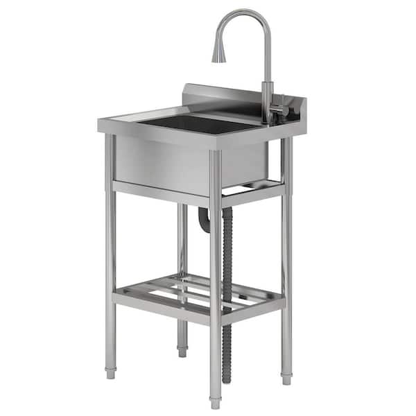 Utility Sink 24 in. D x 20 in. W Freestanding Laundry/Utility Sink Silver with Hot & Cold Faucet for Kitchen, Laundry