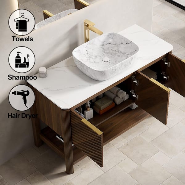 Yingze 48 in. Freestanding Single Sink Walnut Bath Vanity with