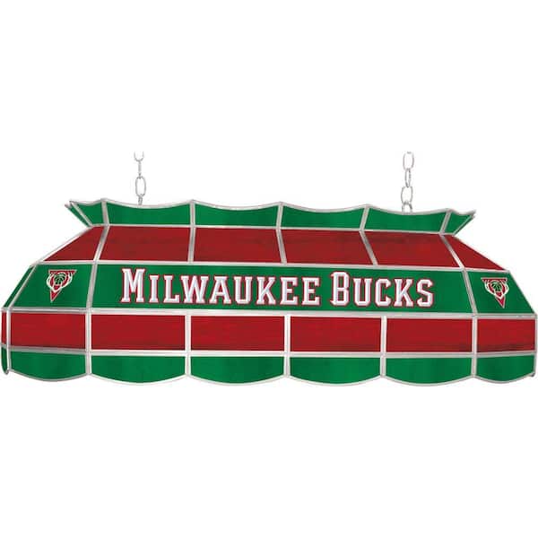 Trademark NBA Milwaukee Bucks NBA 3-Light Stained Glass Hanging Tiffany Lamp