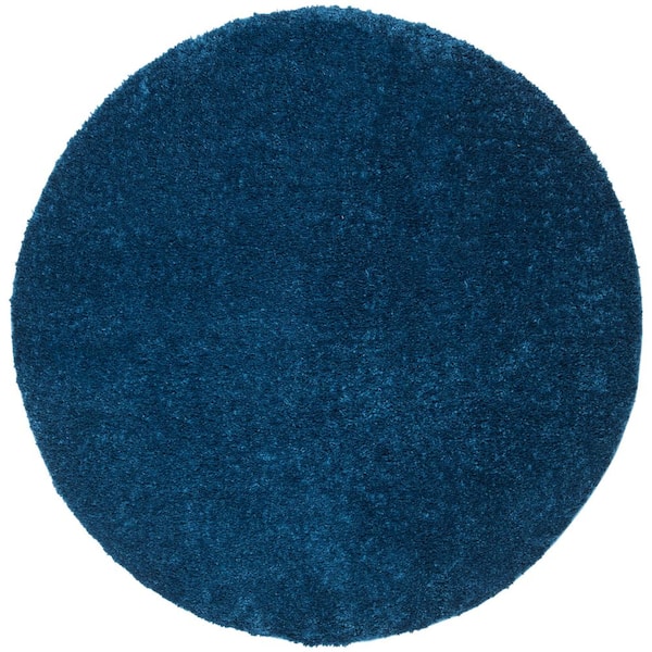 SAFAVIEH August Shag Navy Doormat 3 ft. x 3 ft. Round Solid Area Rug ...