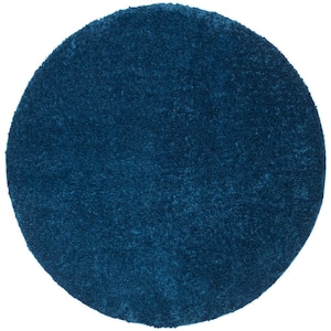 August Shag Navy 5 ft. x 5 ft. Round Solid Area Rug