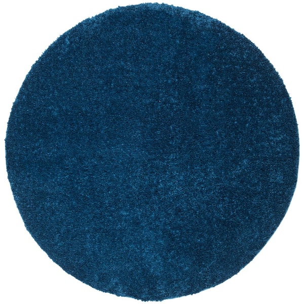 SAFAVIEH August Shag Navy 7 ft. x 7 ft. Round Solid Area Rug