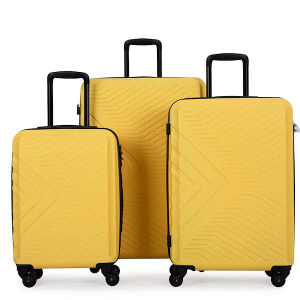 3-Piece Yellow ABS Lightweight Suitcase Hardside Spinner Luggage Set with 2-Hooks (20/24/28 in.)