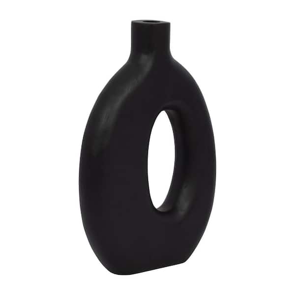 13.75 in. Black Mango Wood Bottle Cut-out Decorative Vase