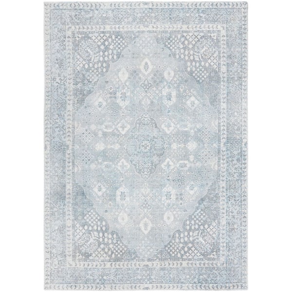 Restoration Vintage 5 ft. x 8 ft. Gray/Light Blue Ornate Border Area Rug