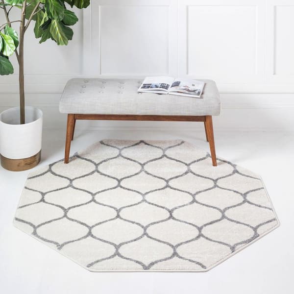 Trellis Frieze Rounded Ivory 7 ft. 10 in. x 7 ft. 10 in. Area Rug