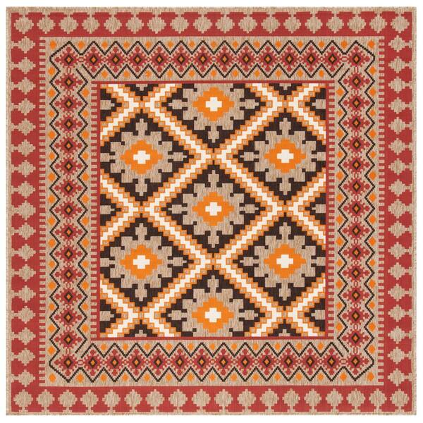 SAFAVIEH Veranda Red/Natural Doormat 3 ft. x Doormat 3 ft. Square Geometric Border Indoor/Outdoor Area Rug