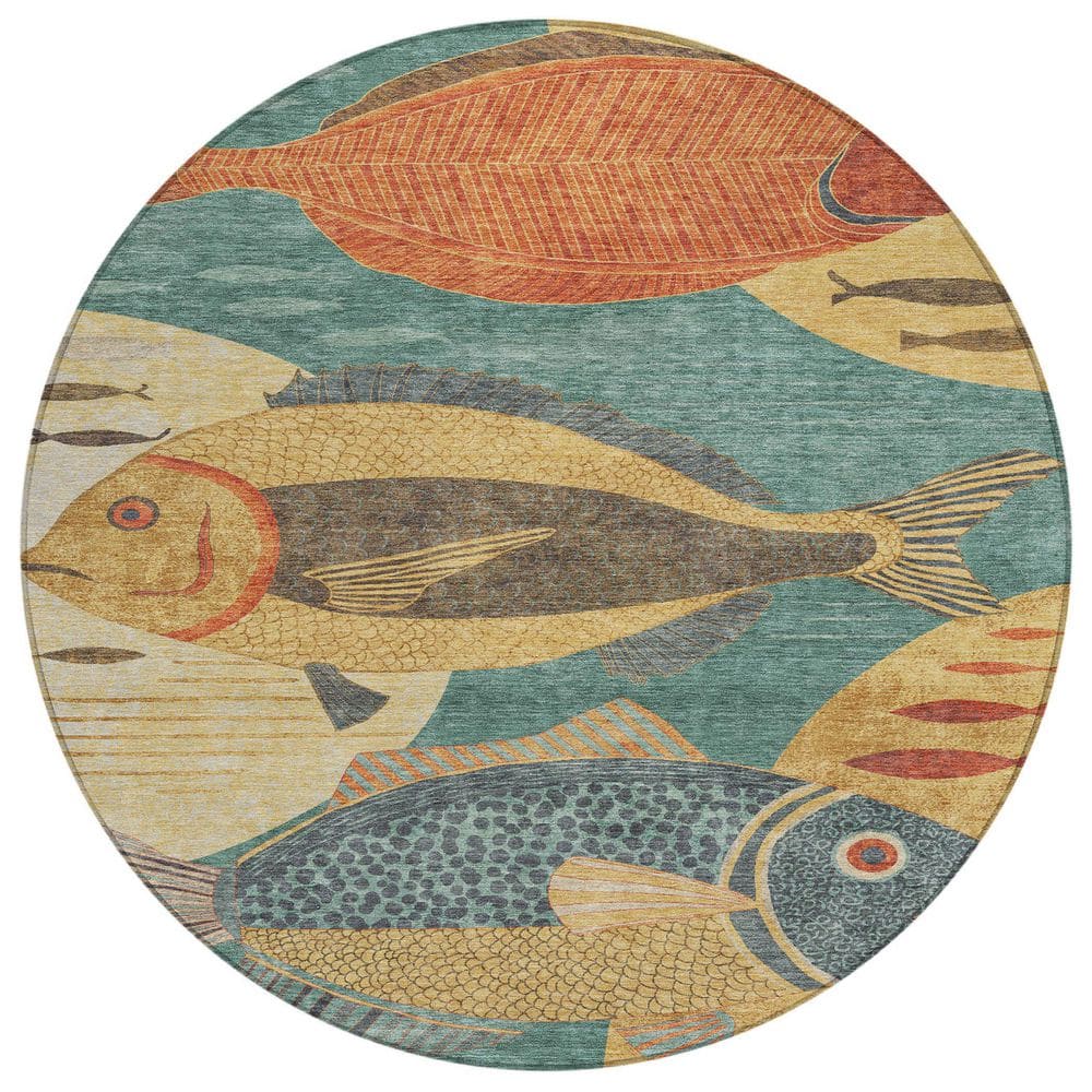 Chantille Machine Washable Indoor/Outdoor Abstract ACN2447 Teal 8 ft. x 8 ft. Round Rug price history on PriceWatchPro