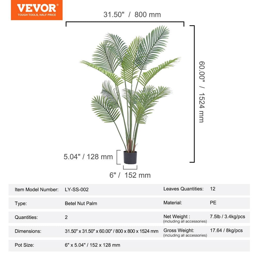 5-Foot Green Plastic Potted Palm Floor Plant for Outdoor