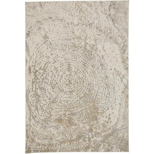Frida Ivory/Gray/Tan 4 ft. x 6 ft. Distressed Polyester Area Rug
