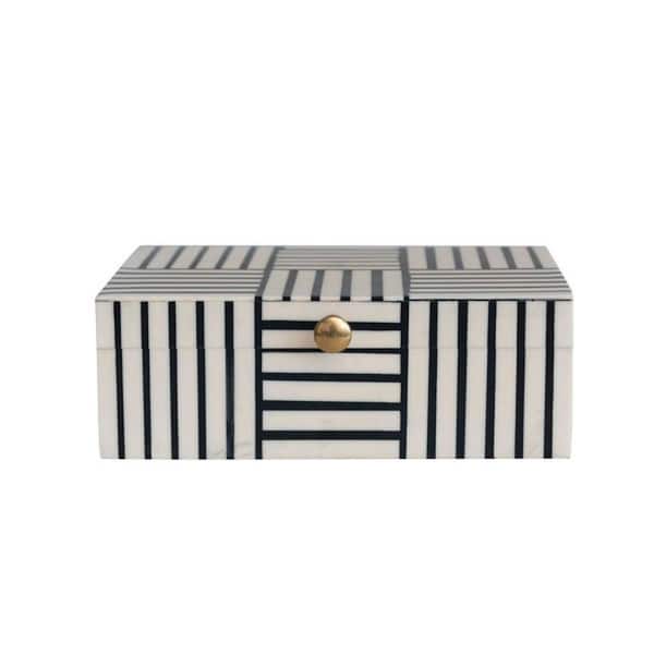 Black and White 6 in. x 2.8 in. Resin Decorative Box