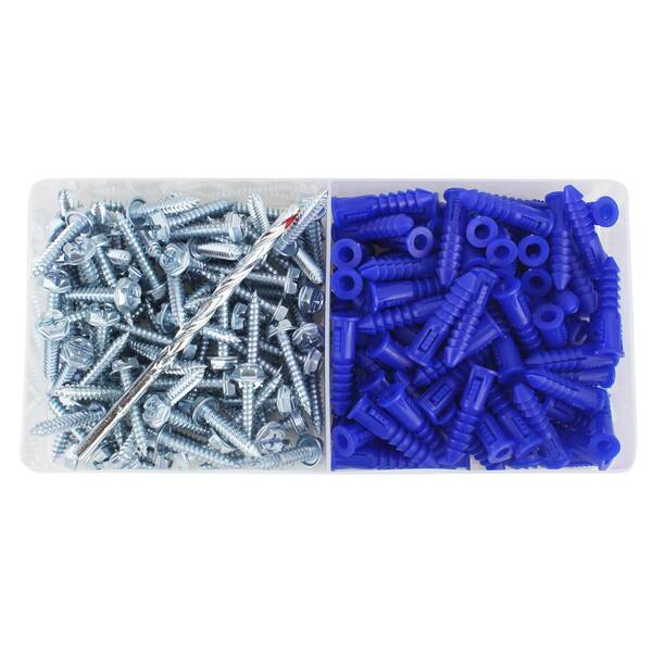 #10-12 x 1" Ribbed Plastic Drywall Anchor Kit with Screws and Masonry Drill Bit 