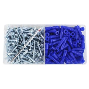#10-12 x 1-1/4 in. Blue Ribbed Plastic Anchor Kit with Screws (201-Pieces)