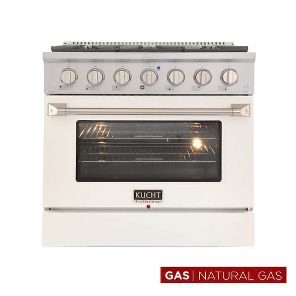 Pro-Style 36 in. 5.2 cu. ft. Natural Gas Range with Sealed Burners and Convection Oven in White Oven Door
