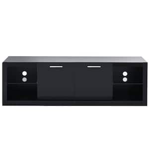 Modern TV Stand Fits TV's up to 70 in. with Tempered Glass Shelves and LED Color Changing Lights, Black