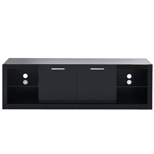 Polibi Modern TV Stand Fits TV's up to 70 in. with Tempered Glass Shelves and LED Color Changing Lights, Black